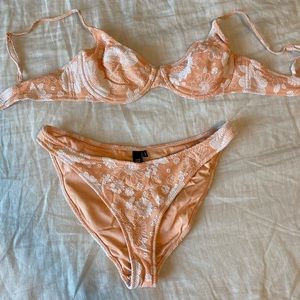 Peach Crochet Triangl Bikini